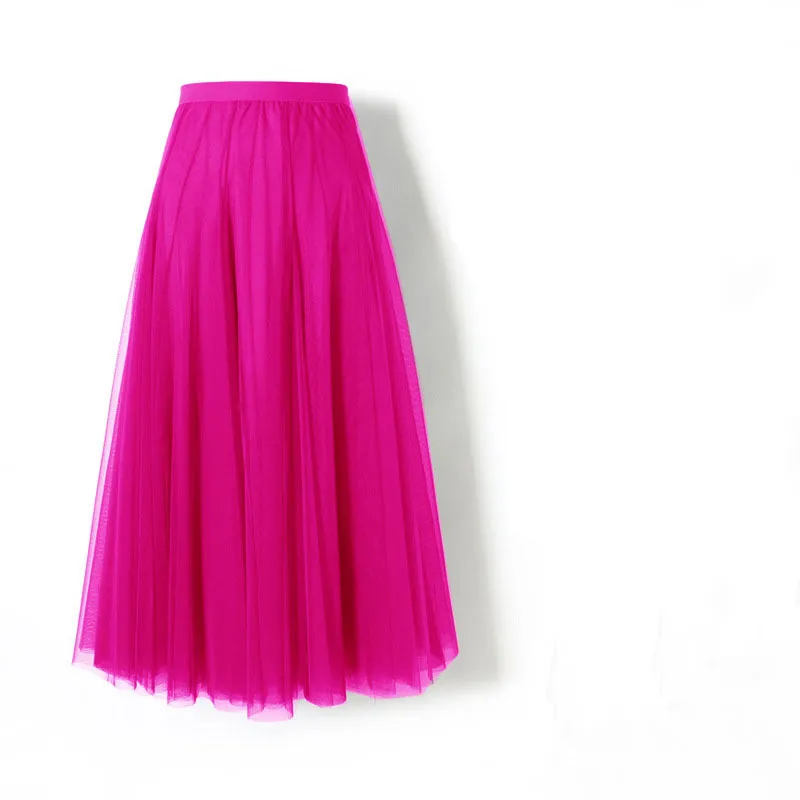 7090cm Length Big Swing Tulle Skirt Women Autumn Winter Korean Cute Green Gray Black Long Tutu Skirt Faldas Mujer 220611