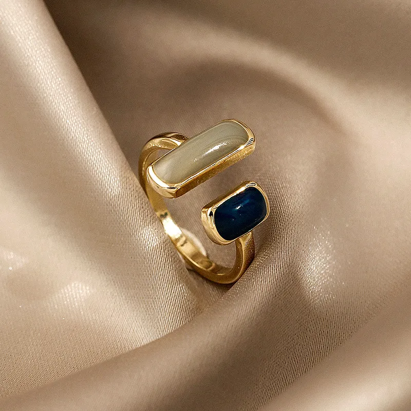 Franse retro romantische ring kleur matching drop glaze gouden open ringen voor vrouw