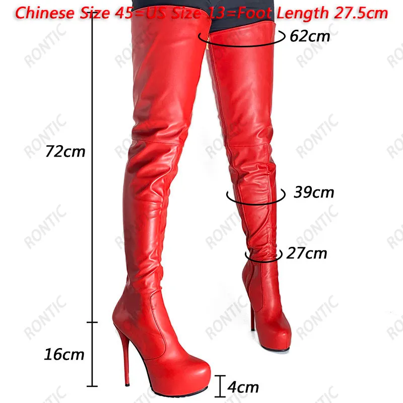 Rontic/2022 женские зимние высокие сапоги на платформе из искусственной кожи с боковой молнией на шпильке с круглым носком черные красные туфли размеры США 5-20