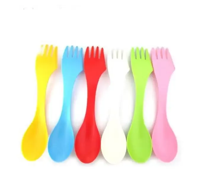 3 In 1 Plastic Flatware Spoon Fork Knife Cutlery Sets Camping Utensils Spork Dinnerware Sets Plastic Travel Gadget Flatware Tool LSK1392