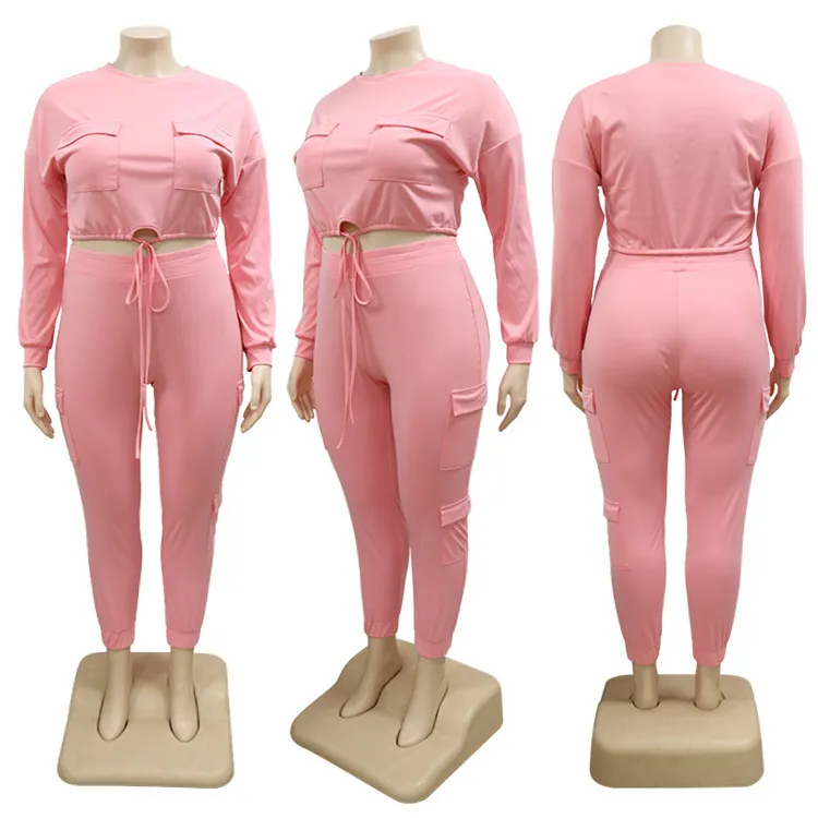 2 peças calças conjuntos para mulheres Solid BodyCon Blouse Solid Lounders Fashion Moda de rua grande roupas de tamanho grande conjunto Big 220511