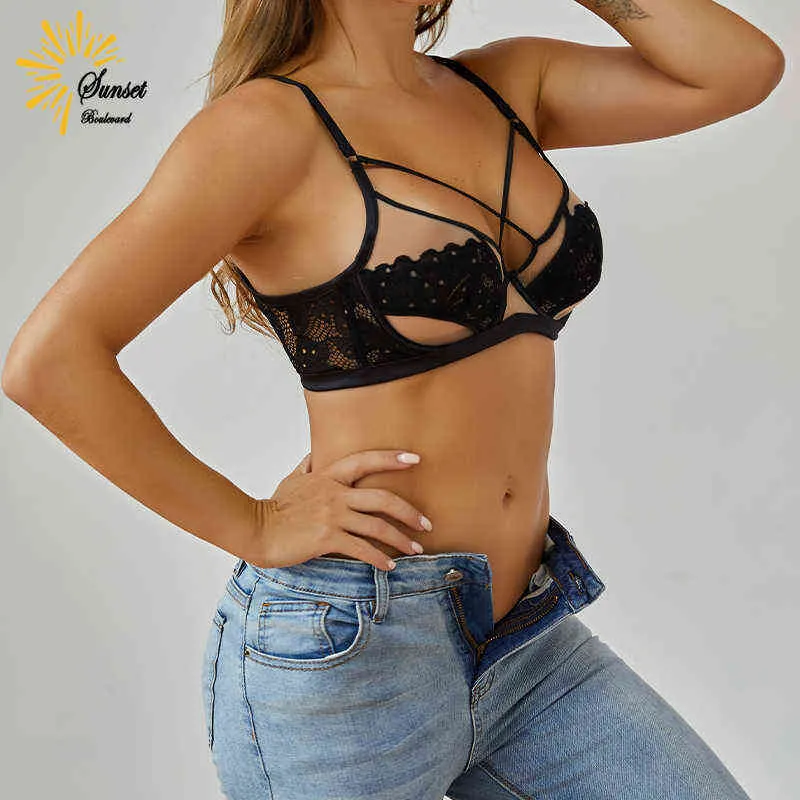 Top Fashion Classic Bandage Bra Lingerie Push Up Brassiere Lace Underwear Sexy Transparent Hollow Out Cup for Women Underwear T220726