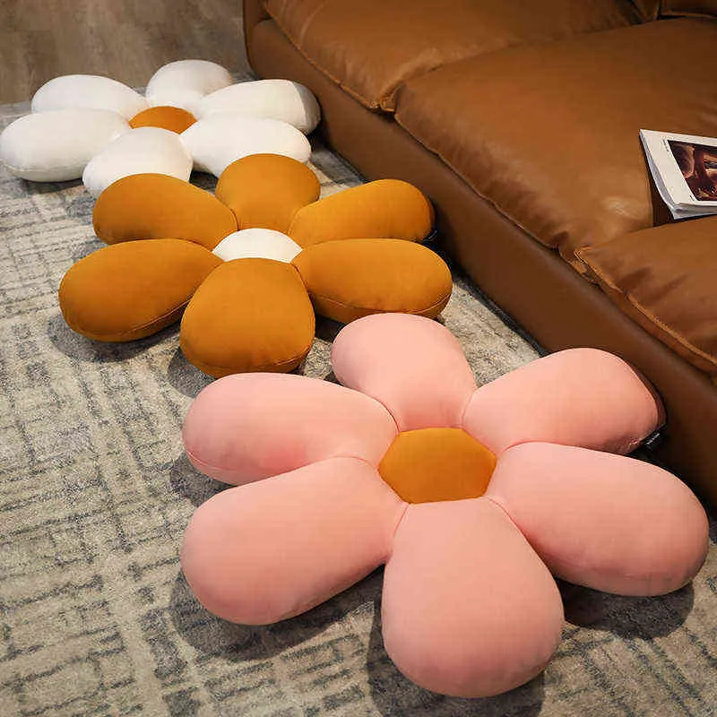 Blommor Daisy Seat Cushion Plush Brown White Pink Dekorera mjuk grönsak inomhus golvstol soffa sittande dropshipping j220704