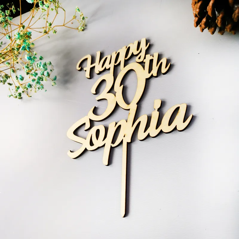 Nome personalizzato ed età Happy Birthday Cake Topper Torta rustica Topper anniversario Specchio in legno personalizzato Decorazioni feste in oro 220618