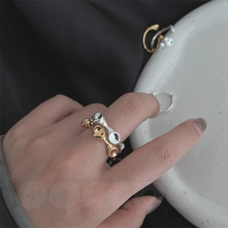 Дизайнерское кольцо в форме поверхности луны, стерлинговое серебро 925 пробы, материал для мужчин и женщин, трендовые уличные универсальные модные ювелирные аксессуары247d