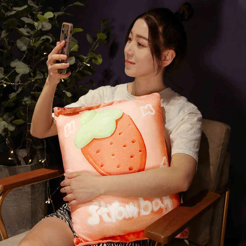 Cm Printing Food Fruits Plush Pillow Filled Both Silk Images Strawberry Chocolate Cheese Back Support Decorating Girls Gift J220704