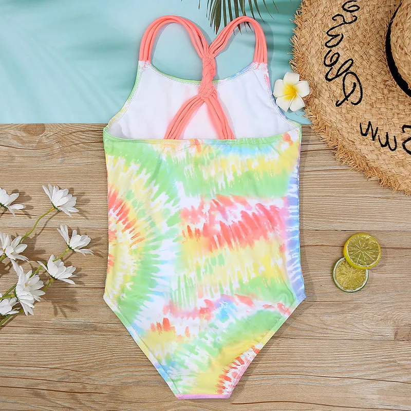 Batik-Badeanzug für Mädchen, Kinder, 7–16 Jahre, Kinder-Bademode, gestrickter Badeanzug, Monokini, Schwimmen, Strandbekleidung 220426