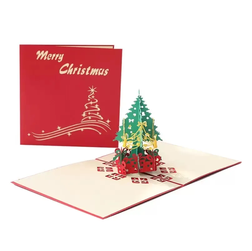 Cartes de voeux de Noël respectueuses de l'environnement 3D faites à la main Pop Up Carte-cadeau Fête de Noël Invitation de vacances C0813