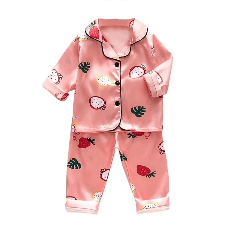 Ensemble de pyjamas pour enfants Toddler Boys Girls Satin de soie glacée Solid Color Top Pants Set Costume bébé Vêtements pour enfants Home Wear Pyjamas pour enfants 220627