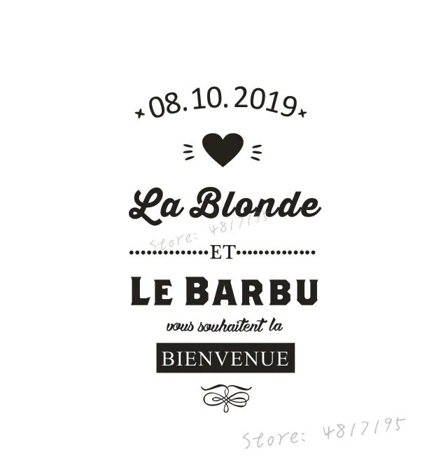 La blonde et le barbu Vinyl Mirror Stickers Custom Date Sign Decals French Wedding Ceremony Sticker Mural Art AZ939 220622