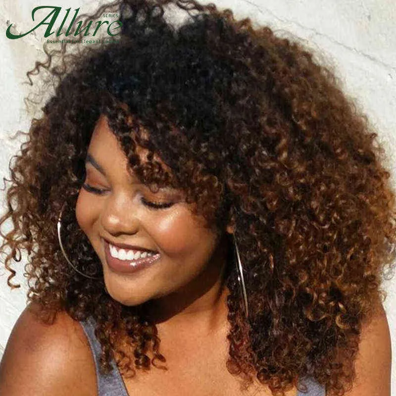 Saç perukları kahverengi Afro Kinky Kıvırcık İnsan Siyah Kadınlar için Brezilya Tam Makine Kıvrısı Ucuz Bob Allure 220722