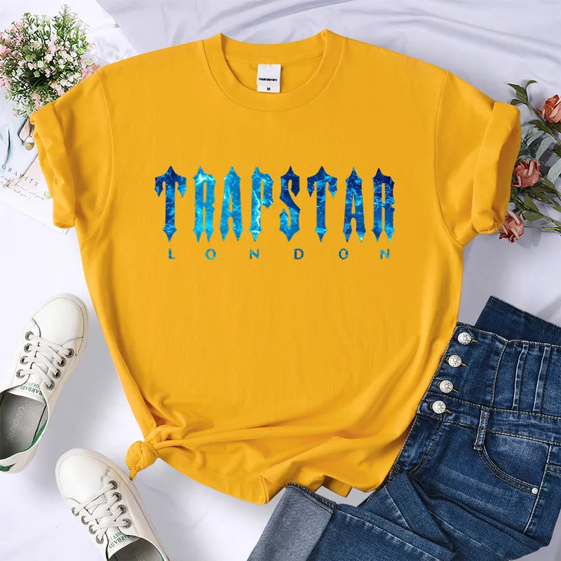 Trapstar Undersea Azul Impresso Camiseta Mulheres Verão Respirável Casual Manga Curta Rua Hip Hop Tee Roupas Soft Tops 220618