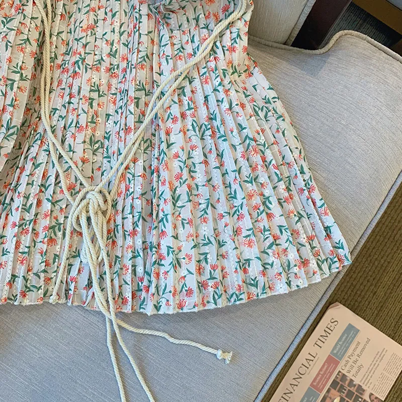 Dames slinger florale mini jurk zomer vintage casual schuine nek mouwloze bloemprint geplooide riem riem jurk feest strand met 220516