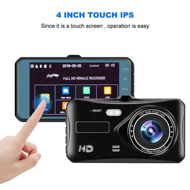 Araba Video Kaydedici Dash Cam Çift Lens HD P Araba Dijital '' IPS Dokunmatik Ekran DVR Kamera GSENSOR WDR CAR DVR Dashcam Kamera J220601