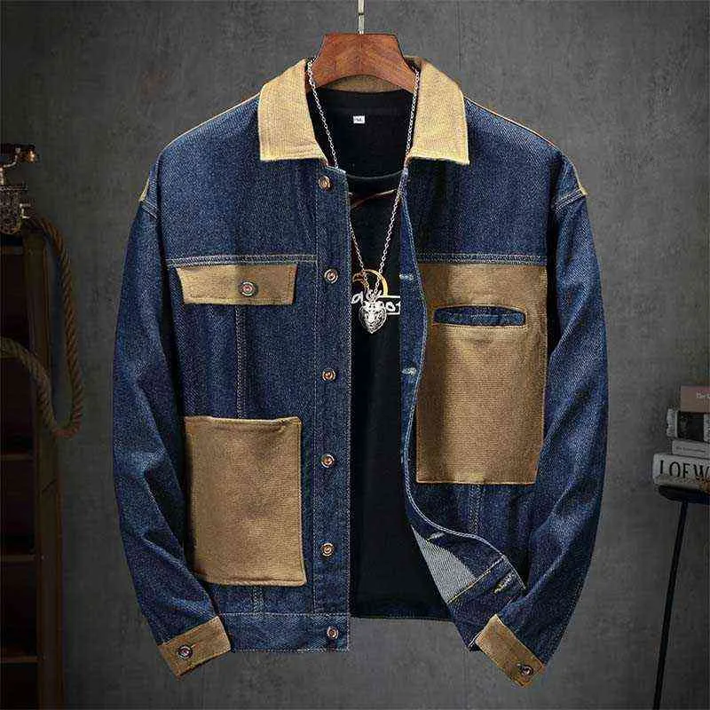 Mcikkny Men Cargo Trucker Giacche e cappotti di jeans Top a due colori Patchwork Outwear Top abbigliamento maschile Taglia M-4XL T220728