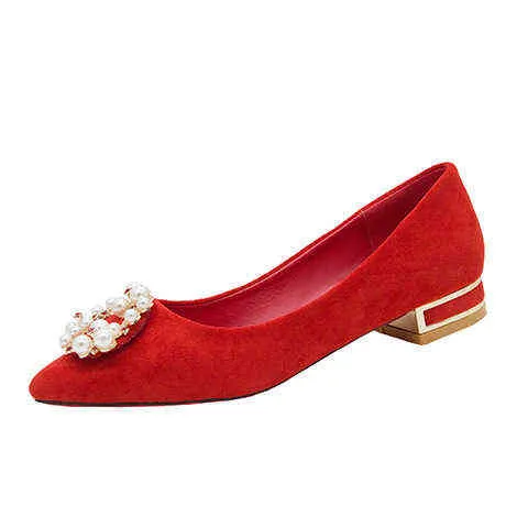 French women's wedding shoes Chinese Red Bridesmaid pointed thick heels spring new single Rhinestone 220506