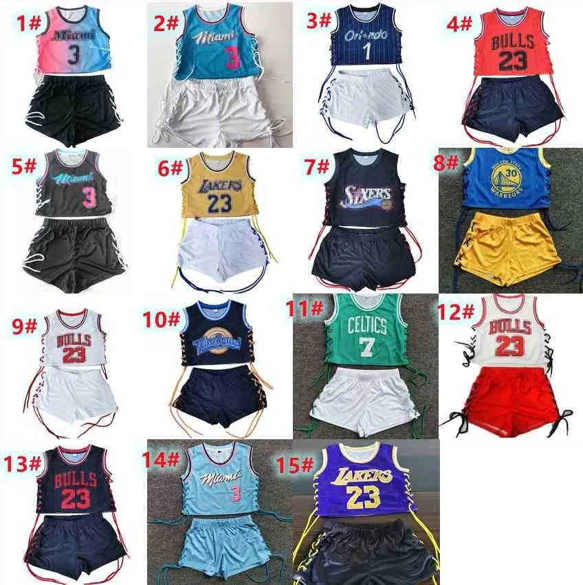 Women Tracksuit 2022 Summer New Designer Fashion Women's Solid Color Lace Up Outfits Jersey Print Sleeveless Vest Shorts Two Piece Sets