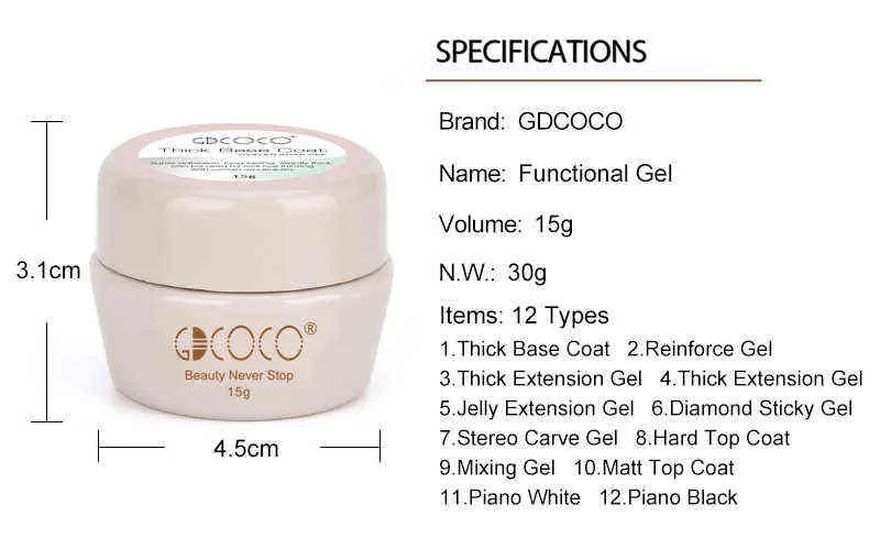 NXY Nail Gel Gdcoco 15g Jar ren färg Svart Vit målning Solid Ingen flödande Full täckning Ritning Stämpling 0328