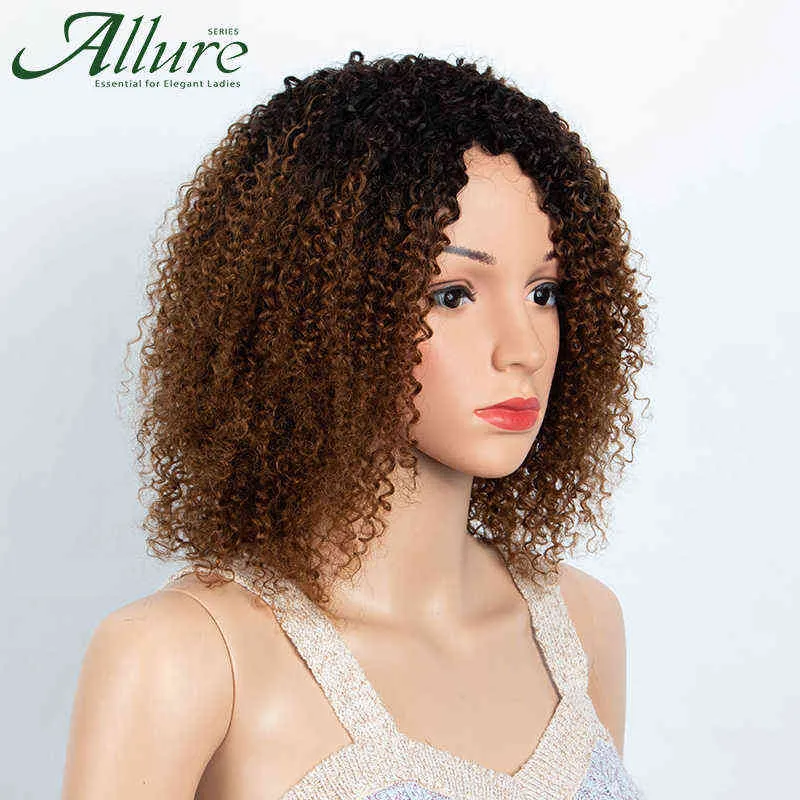 Saç perukları kahverengi Afro Kinky Kıvırcık İnsan Siyah Kadınlar için Brezilya Tam Makine Kıvrısı Ucuz Bob Allure 220722