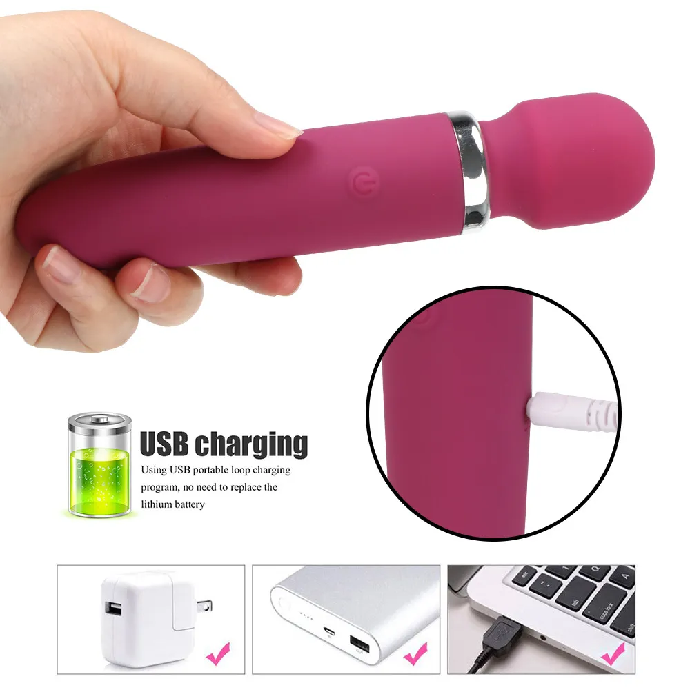 Erotiska 8 lägen Magiska trollstavar vibratorer bröstvårtor klitoris stimulator USB laddningsbara dildos kvinnliga onanator sexiga leksaker för kvinnor