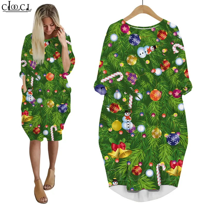 Robe du père noël HO imprimée en 3D, Baggy pour femmes, manches longues, avec poches, pour fête et noël, W220616