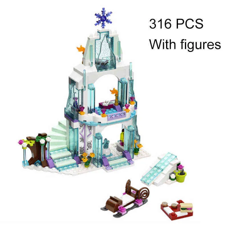 Castle House Set Movies Froz Snow World Magical Princess Ice Palace Building Blocks Bricks DIY Girls Toys Present Compatible 41148 AA220317