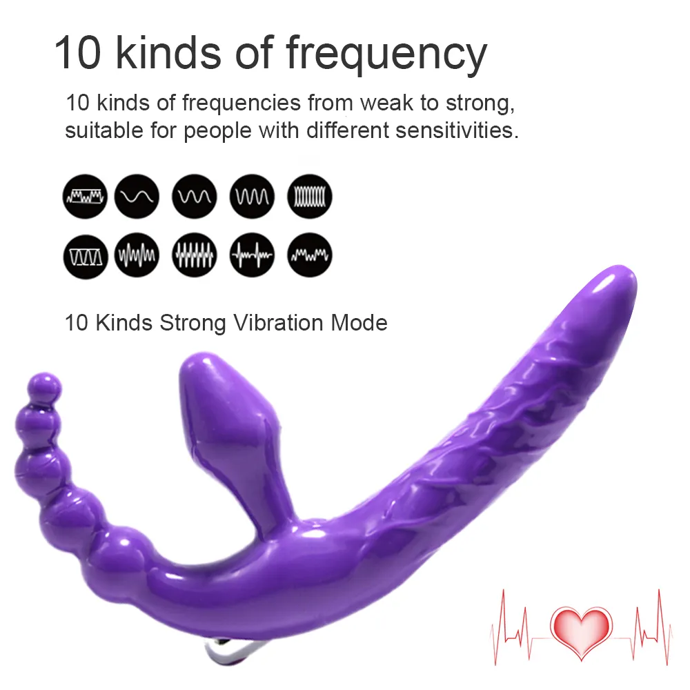 Trägerloser Strapon-Dildo-Vibrator, 4-in-1, sexy Spielzeug für Erwachsene, Doppelpenetration, Analplug, Perlen-Vibratoren, Frauen, Lesben4088490
