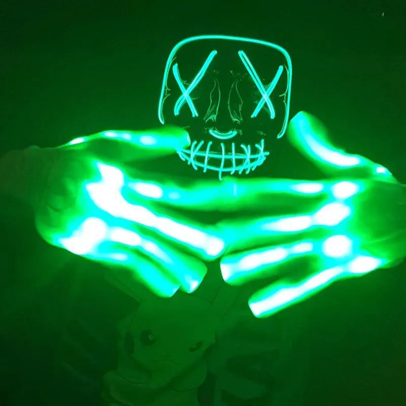 LED Gloves Neon Luminous Lighting Glovers With Battery Glow In The Dark Halloween Christmas Party Cosplay Costume Supplies