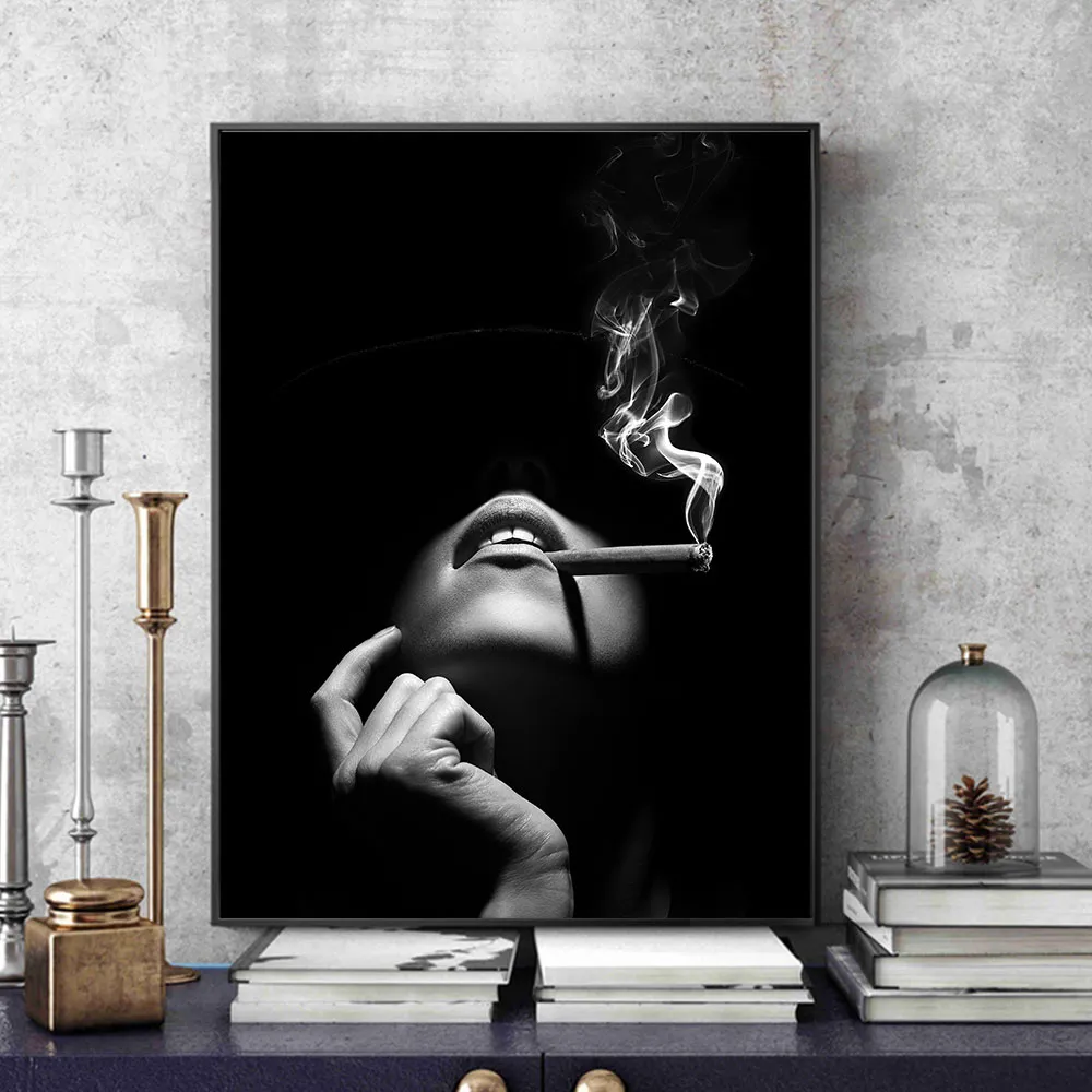 Zarif bayan duvar sanatı tuval boyama poster ve baskılar sigara puro kadınları resim tuval sanatı oturma odası ev dekorasyon