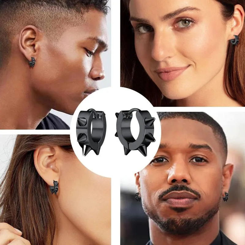 Cerceau Huggie Punk boucles d'oreilles à pointes coeur rond en acier inoxydable Cartilage Stud hommes femmes Cool Style gothique gros bijoux cerceau Hoop277F