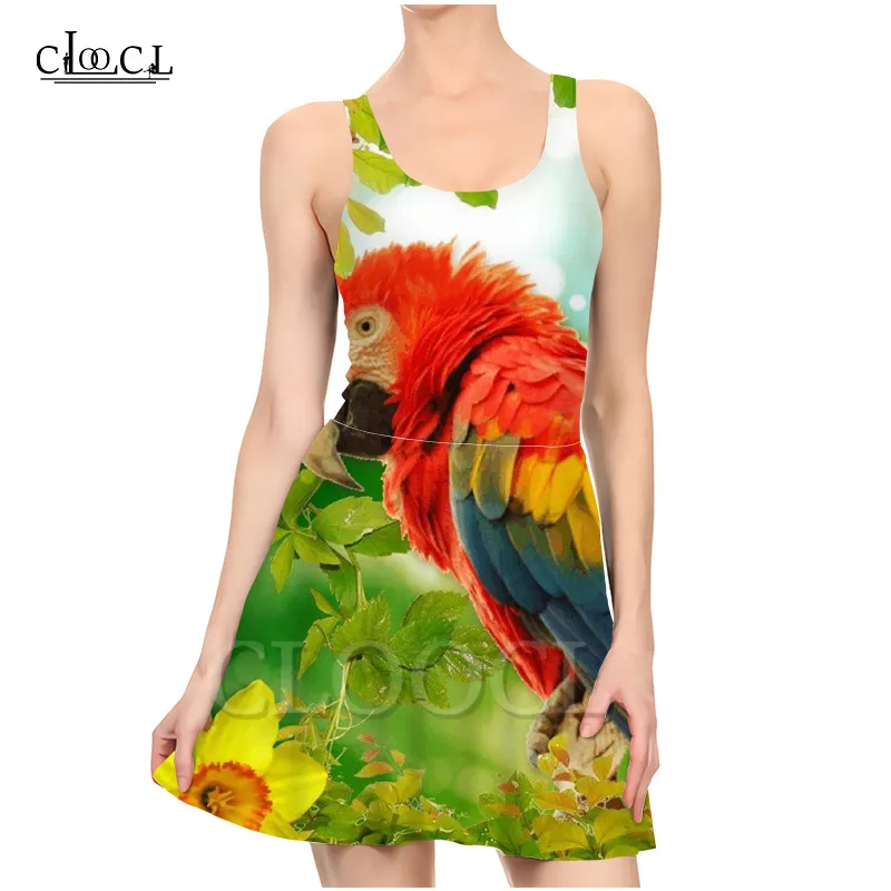 Vestido das mulheres moda moda elegante Parrot 3D Vestidos coloridos coloridos femininos sexy garotas finas praia de praia 220617