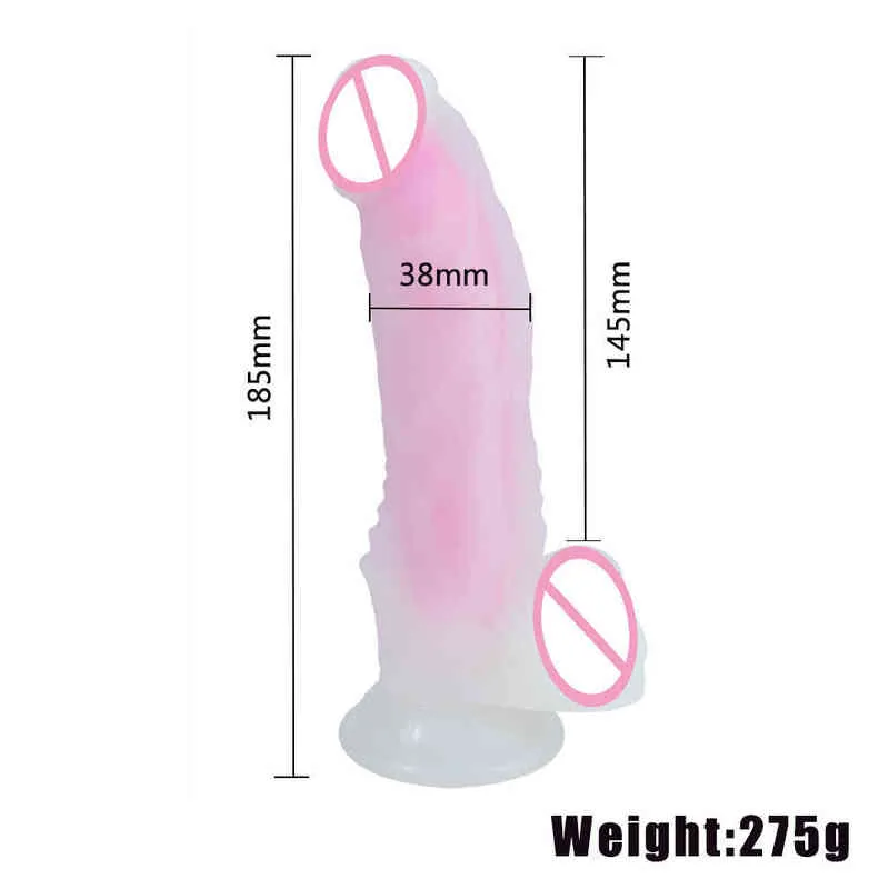 NXY DILDOS 형광화 음경 플라스틱 랩 시뮬레이션 암컷 성인 제품 액체 실리콘 자위 220601