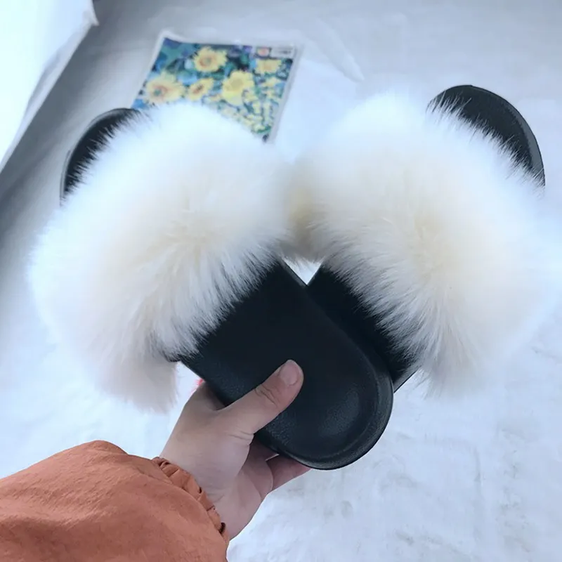 Women's Vegan Fur Slippers Fuzzy Slides Fluffy Sandals Open Toe Indoor Outdoor Shoes Slipper Furry For Women 0227