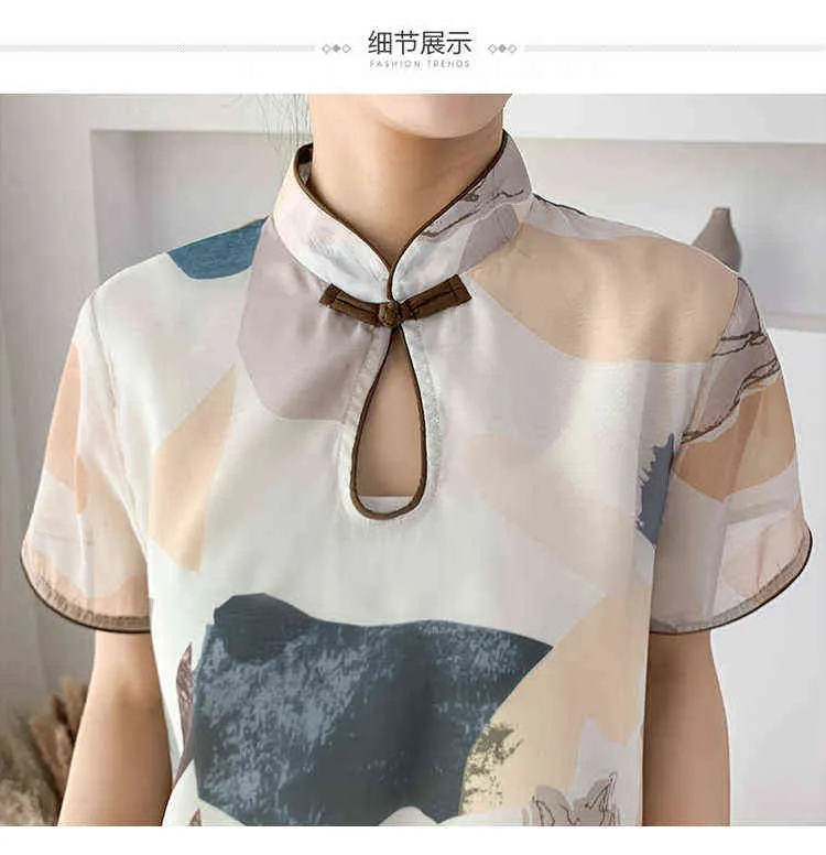 Zomerzangerschap Cheongsam losse zwangere vrouwen Chiffon Aline Korte mouw Jurk Vintage Chinese stijl Zwangerschap Kleding J220628