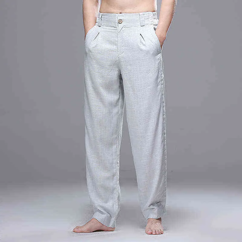 Summer Men Linen Pants Stretch Waist Straight Breathable Casual Man Chinese Traditional Harajuku Wide Pipe J220629