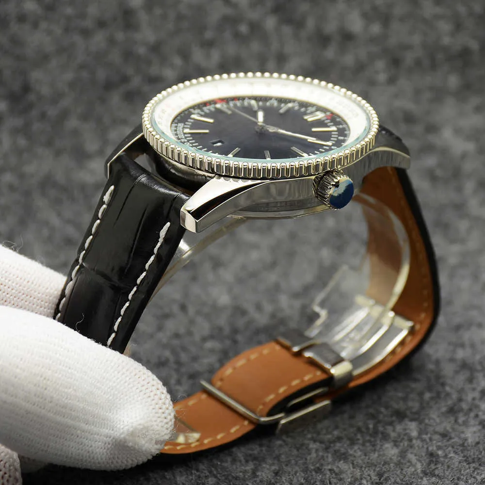 Navitimer 46 mm wysokiej jakości zegarek chronograf kwarcowy ruch czarny tarcza 50. rocznica mężczyzn Watch stalowe paski męskie na rękę