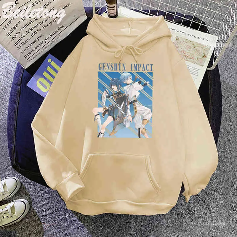 Genshin Impact Hoodie Anime Xingqiu und Chongyun Streetwear Frauen Open Adventure World Gedruckt Dropshipping Sweatshirt Pullover Y220713