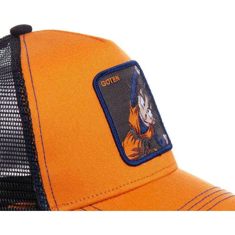 Ny tecknad mesh hatt anime goten baseball cap hög kvalitet krökad grim orange snapback gorras casquette drop k8271n