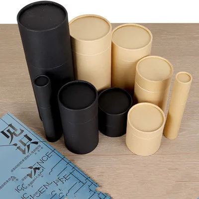 Noir Kraft Papier Carton Bidon Cylindre Pot Rond Bouteille Emballage Cadeau Boîte Carton Tube CX220323