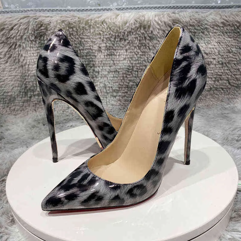 12cm Grey leopard high heels women's narrow pointed high 10cm suitable for professional clothing Spring and autumn wea T220730