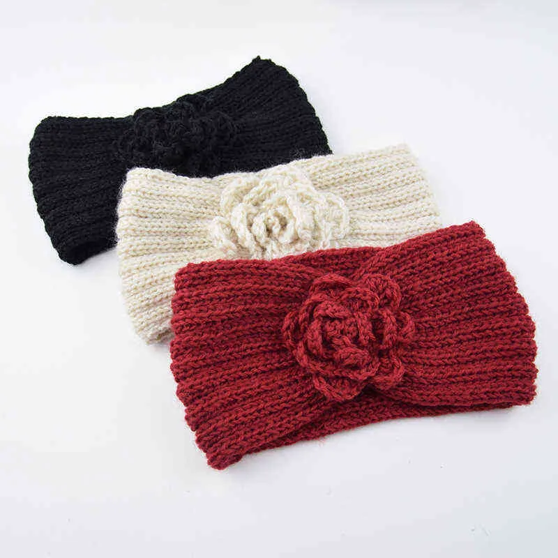 femmes Rose fleur tricoté bandeaux femmes hiver Crochet tête enveloppement large laine bandeau Turban mode cheveux accessoires AA220323