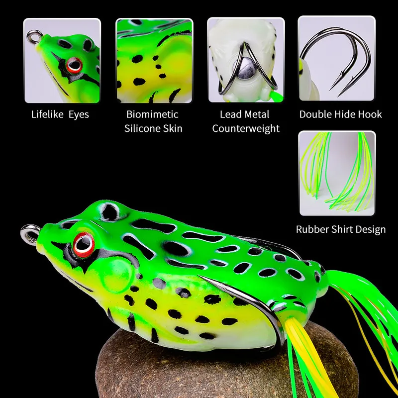 15 teile/satz Frosch Weicher Köder Rohr Köder Kunststoff Angeln Köder mit Angelhaken Topwater Ray Frog Künstliche 3D Augen Angeln lockt Set 220530