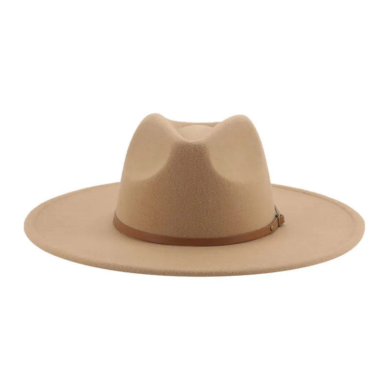 vrouwen hoeden winter grote rand 9,5 cm solide band riem fedora hoed kaki zwarte outdoor cowboy jazz caps hoeden voor mannen sombreros de mujer 220517