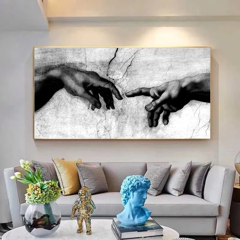 Famous Art The Creation Of Adam Paintings On The Canvas Wall Art Posters And Prints Hand to Hand Art Pictures Home Hotel Decor