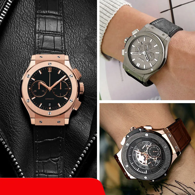 Hublot Strap Big Bangウォッチバンドステンレスバックルツールメンズリアルカウレザーラバーウォッチバンド26x19mmブラウンブラック220622314V