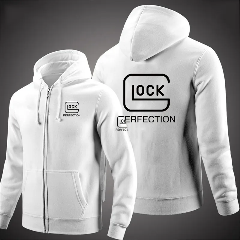 Glock Perfection Shooting Hooded Long Sleeve Men 재킷 드로우 스트링 지퍼 클로저 단색 캐주얼 스웨트 셔츠 의류 220809