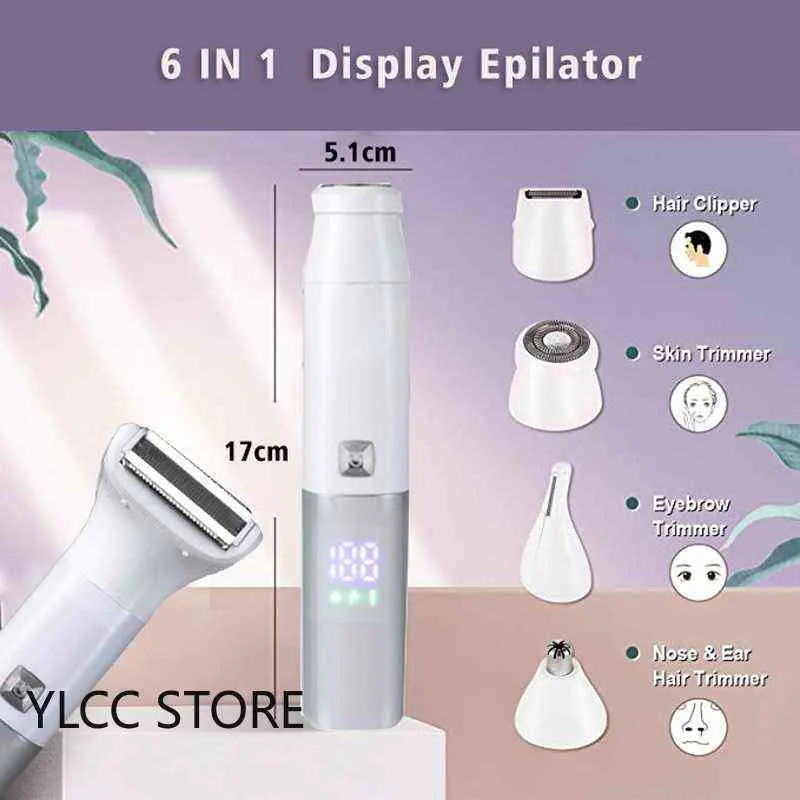 6in1 Facial Ontharing Voor vrouwen pijnloos elektrische trimmer oplaadbare wodna bikini epilator ciała dame Scheerapparaat 220509