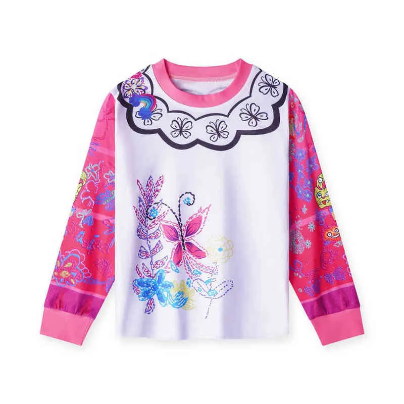 Girl Encanto Pajamas Children Blue Pink Mirabel Print Long Sleeve Tops and Pants Outfit KidsCasual Sleepwear Clothing Set G220428