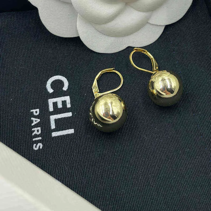 Celi Solid Designer Golden Ball Small Earrings Ins Match Home Smooth Face Simple Fashionable Personalized Gold-plated Necklace