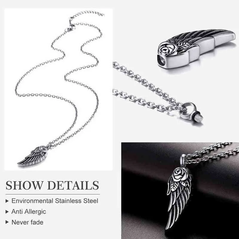 Angel Wing Resh Bendant Jewation Jewelry Stainless Steksake remsake urn steplace y220523